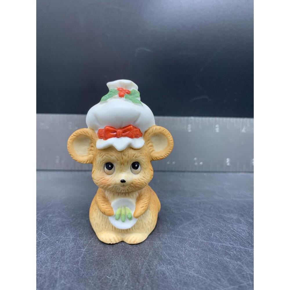 Vintage LEFTON Christmas Mouse Holiday Bell Red Telephone Hand Painted